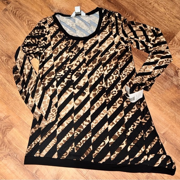 Allison Taylor Tunic Women’s L Top Black Brown Leopard  Asymmetrical Hem Y2K NWT - Picture 4 of 12